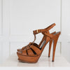 YSL Tan Tribute Heeled Sandals