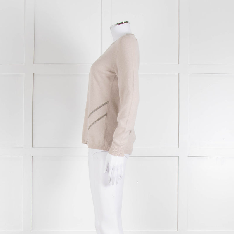 Fabiana Filippi Beige Cashmere Mix Jumper With Silver Bead Detail