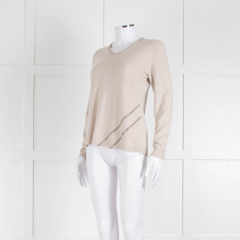 Fabiana Filippi Beige Cashmere Mix Jumper With Silver Bead Detail