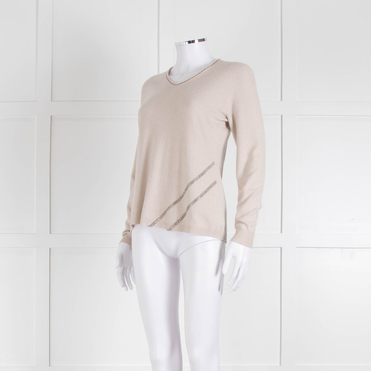 Fabiana Filippi Beige Cashmere Mix Jumper With Silver Bead Detail