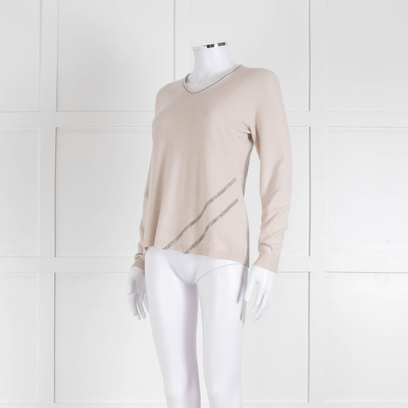 Fabiana Filippi Beige Cashmere Mix Jumper With Silver Bead Detail