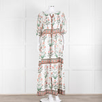 Hannah Artwear White Rust Floral Linen Short Sleeve Maxi Dress