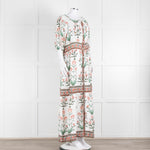 Hannah Artwear White Rust Floral Linen Short Sleeve Maxi Dress