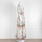 Hannah Artwear White Rust Floral Linen Short Sleeve Maxi Dress