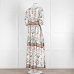 Hannah Artwear White Rust Floral Linen Short Sleeve Maxi Dress