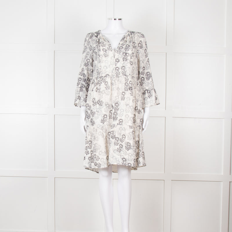 Jeff Beige and Black Patterned Linen Mini Dress