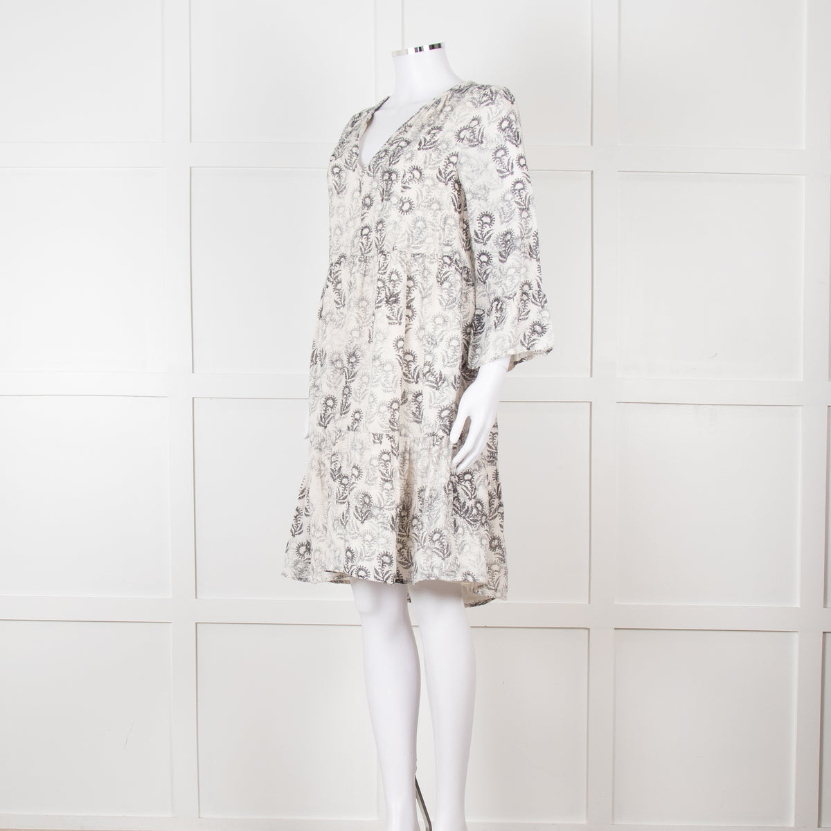 Jeff Beige and Black Patterned Linen Mini Dress