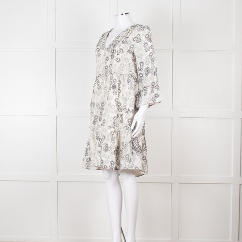 Jeff Beige and Black Patterned Linen Mini Dress