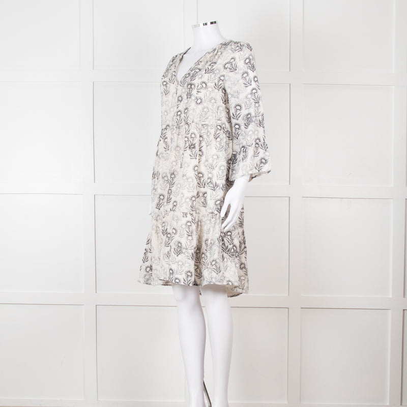 Jeff Beige and Black Patterned Linen Mini Dress
