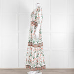 Hannah Artwear White Rust Floral Linen Short Sleeve Maxi Dress