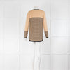 Tory Burch Caramel Tan Black Stripe Front Pocket Gold Button Jumper