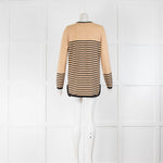 Tory Burch Caramel Tan Black Stripe Front Pocket Gold Button Jumper