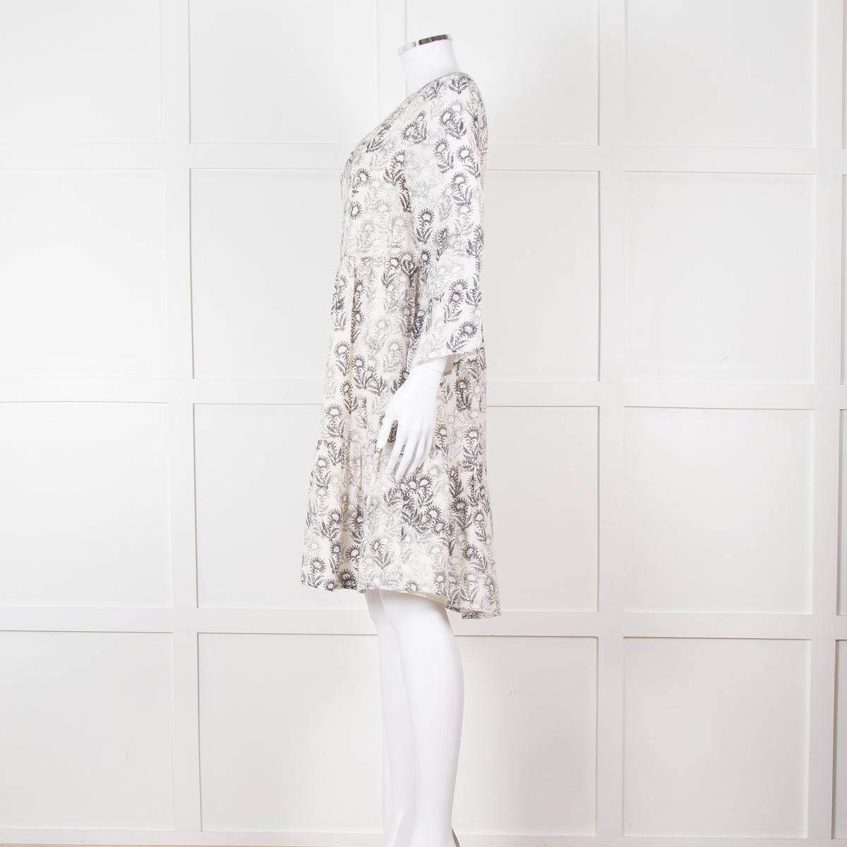 Jeff Beige and Black Patterned Linen Mini Dress