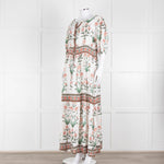 Hannah Artwear White Rust Floral Linen Short Sleeve Maxi Dress