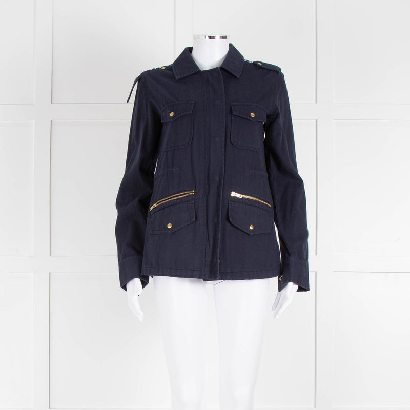 Katie & Jo Navy Blue Cotton Jacket With Orange Embroidered Back