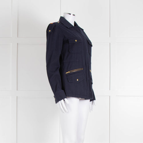 Katie & Jo Navy Blue Cotton Jacket With Orange Embroidered Back