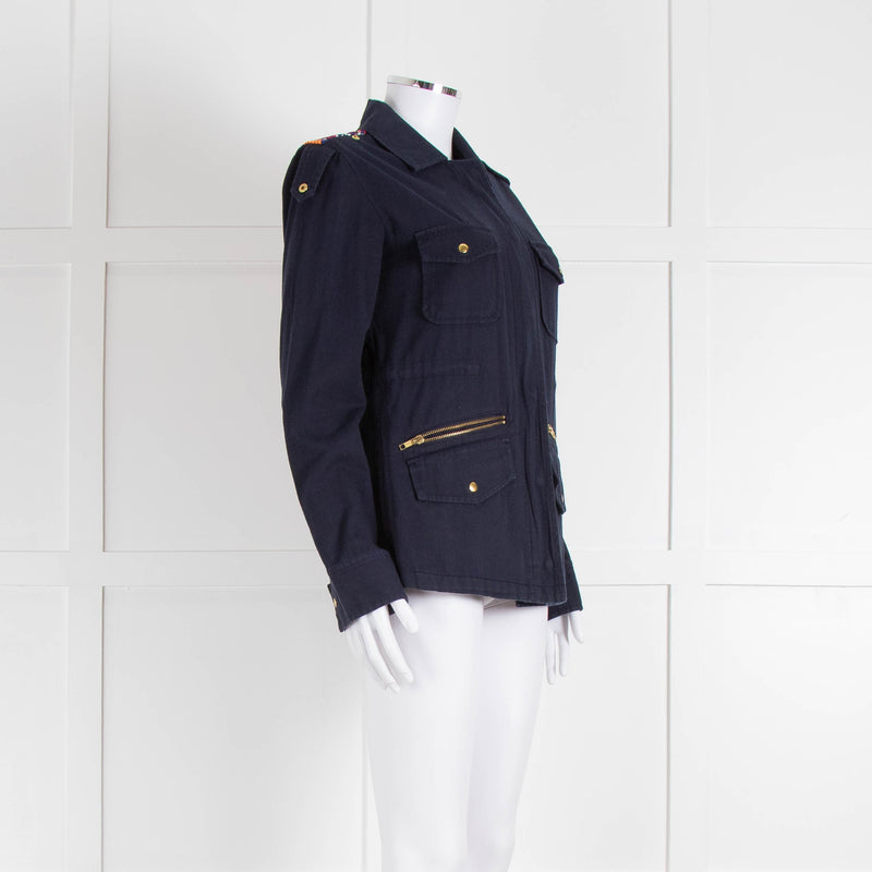 Katie & Jo Navy Blue Cotton Jacket With Orange Embroidered Back