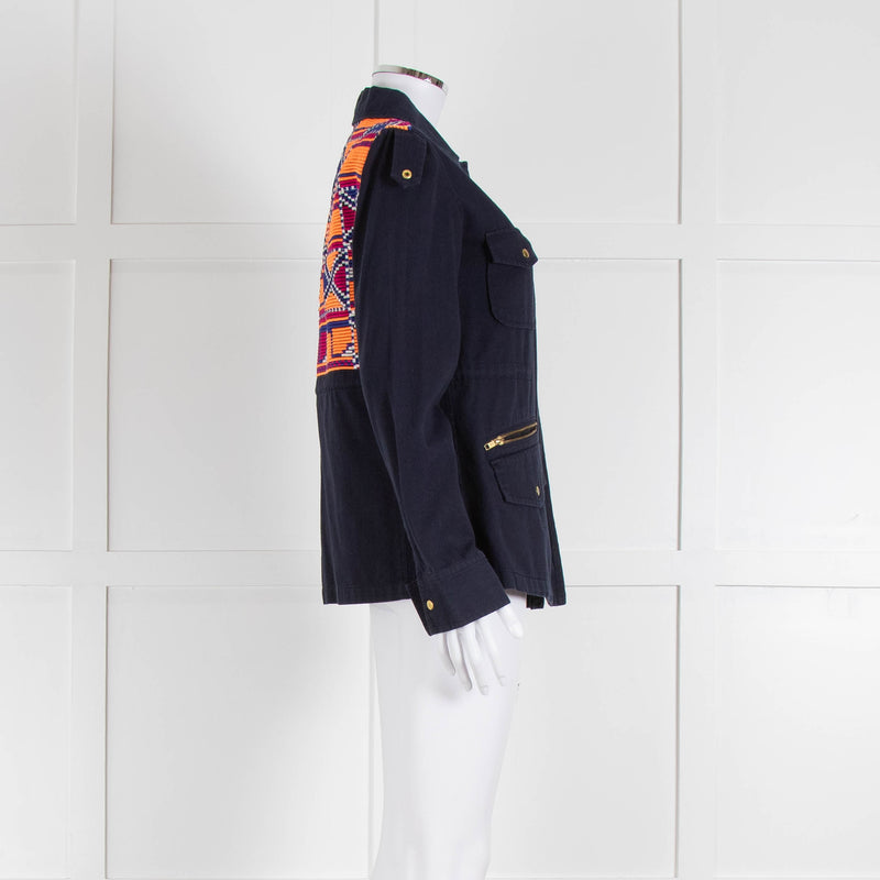 Katie & Jo Navy Blue Cotton Jacket With Orange Embroidered Back