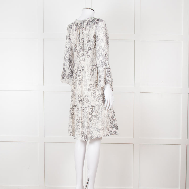 Jeff Beige and Black Patterned Linen Mini Dress