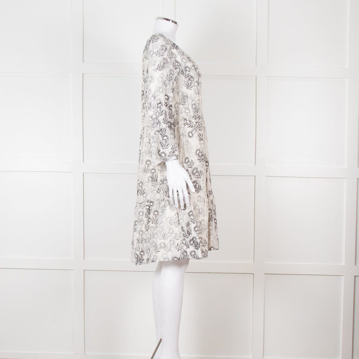 Jeff Beige and Black Patterned Linen Mini Dress
