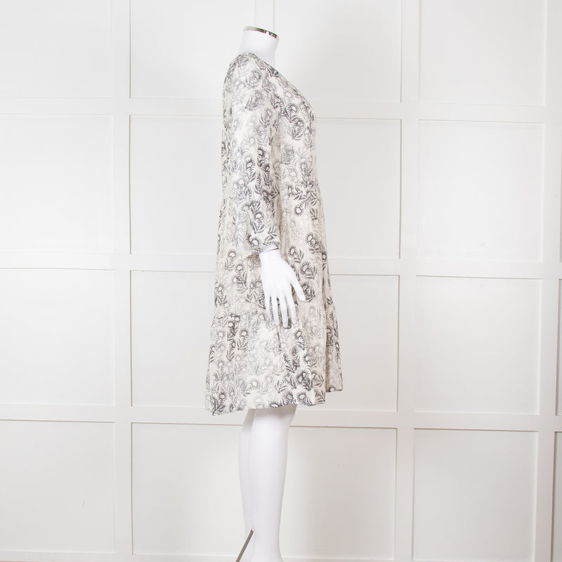 Jeff Beige and Black Patterned Linen Mini Dress