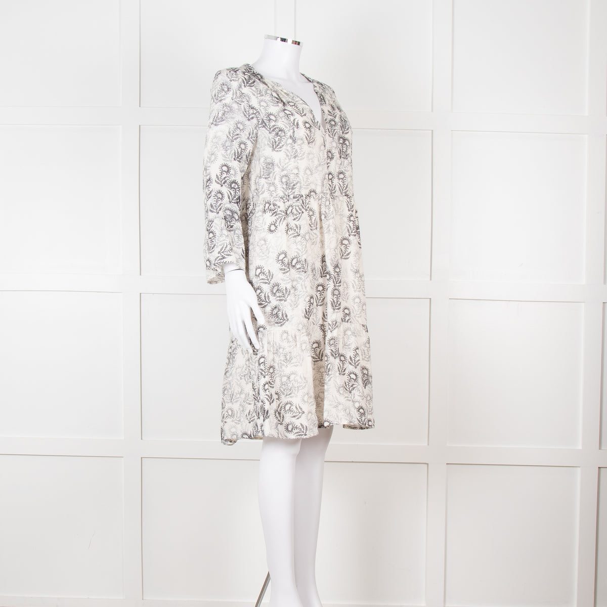 Jeff Beige and Black Patterned Linen Mini Dress