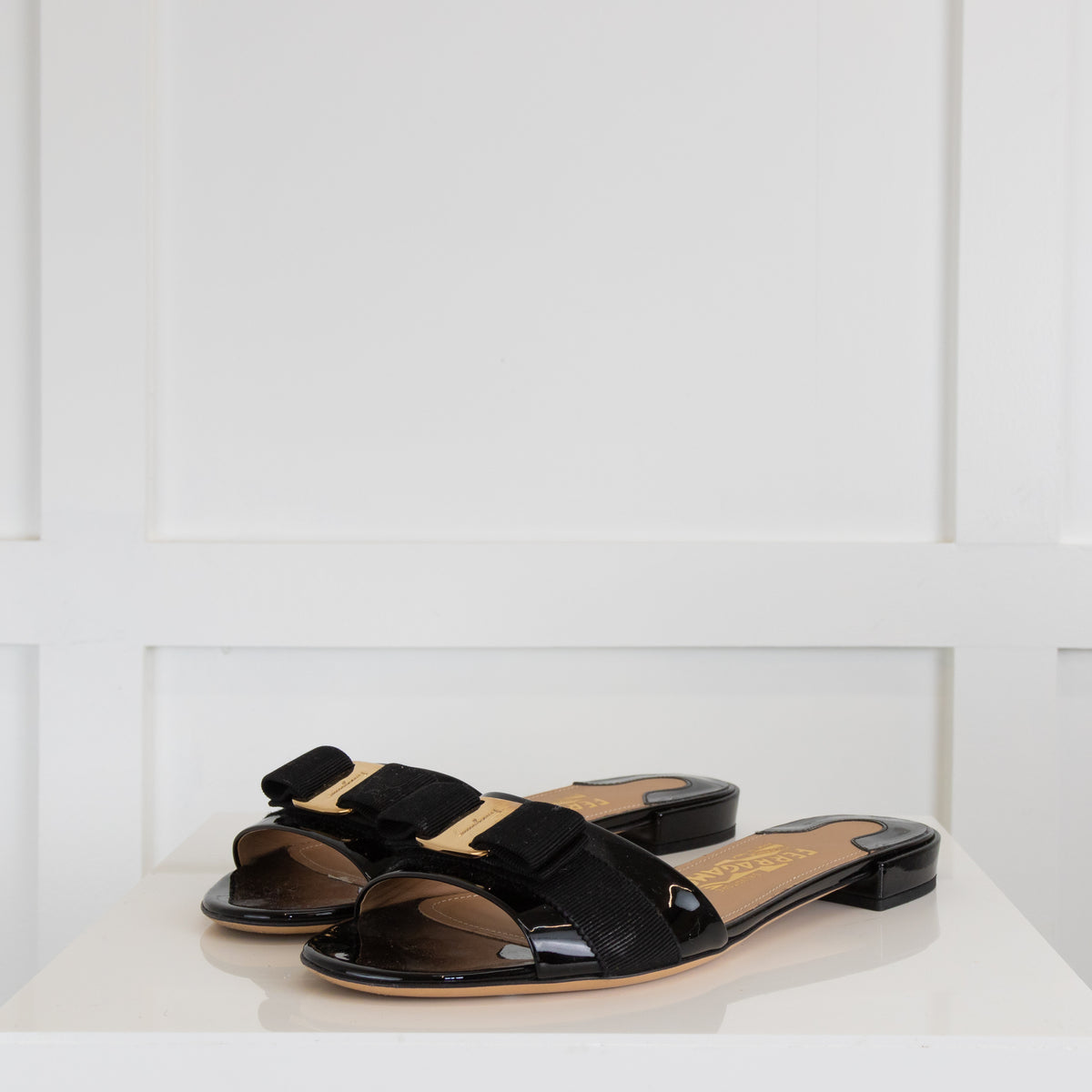 Salvatore Ferragamo Black Patent Sandal