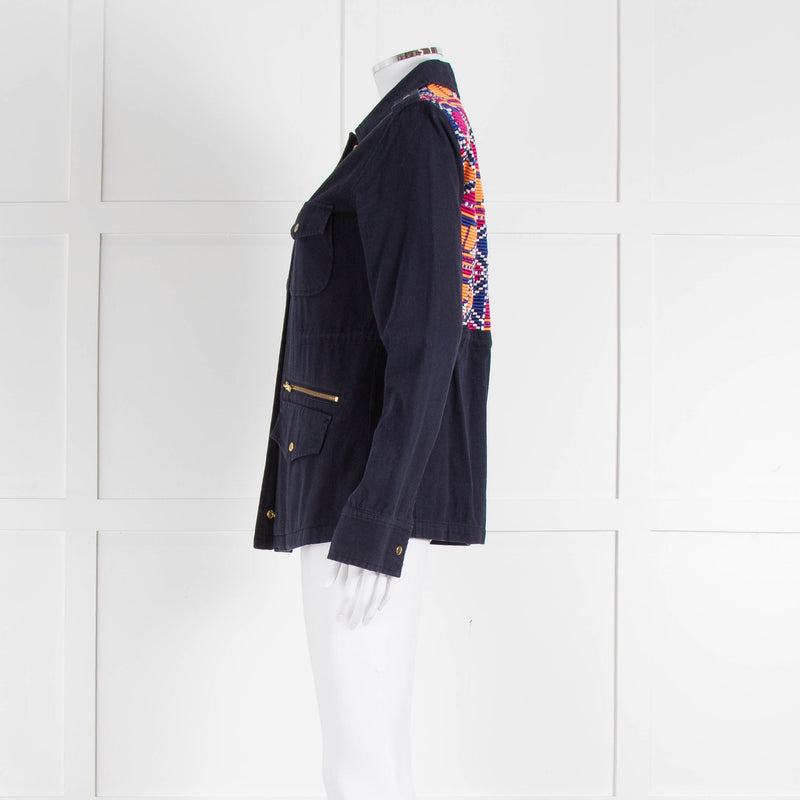 Katie & Jo Navy Blue Cotton Jacket With Orange Embroidered Back