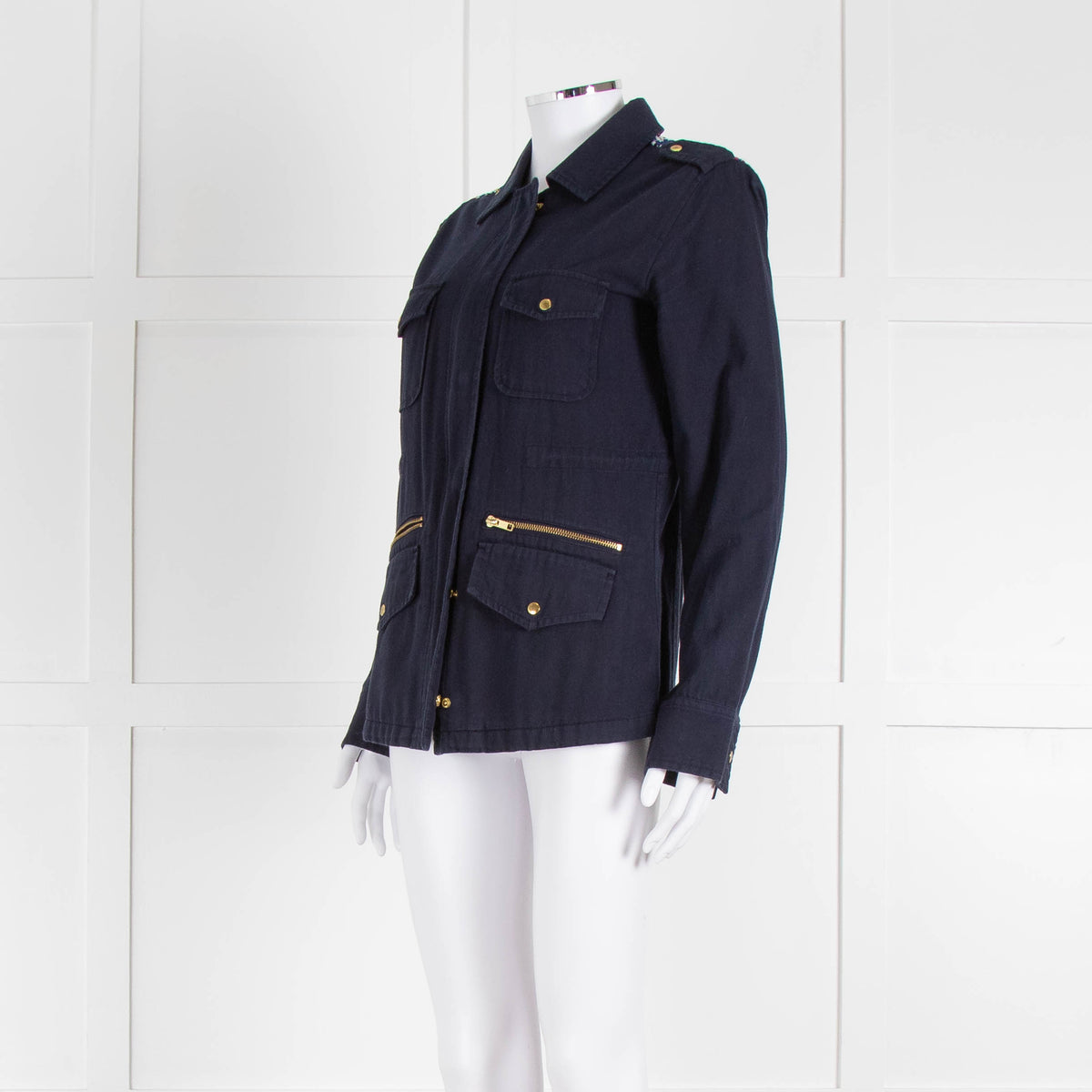 Katie & Jo Navy Blue Cotton Jacket With Orange Embroidered Back