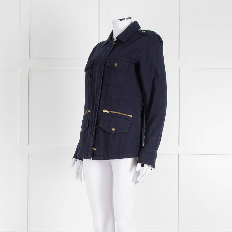 Katie & Jo Navy Blue Cotton Jacket With Orange Embroidered Back