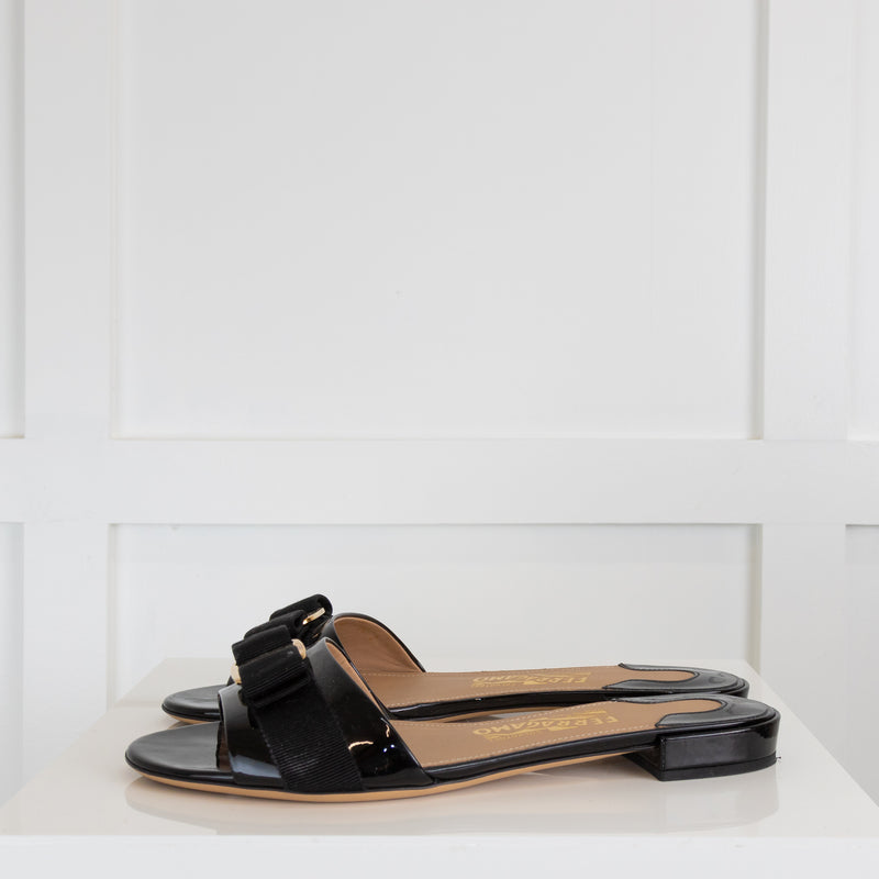 Salvatore Ferragamo Black Patent Sandal
