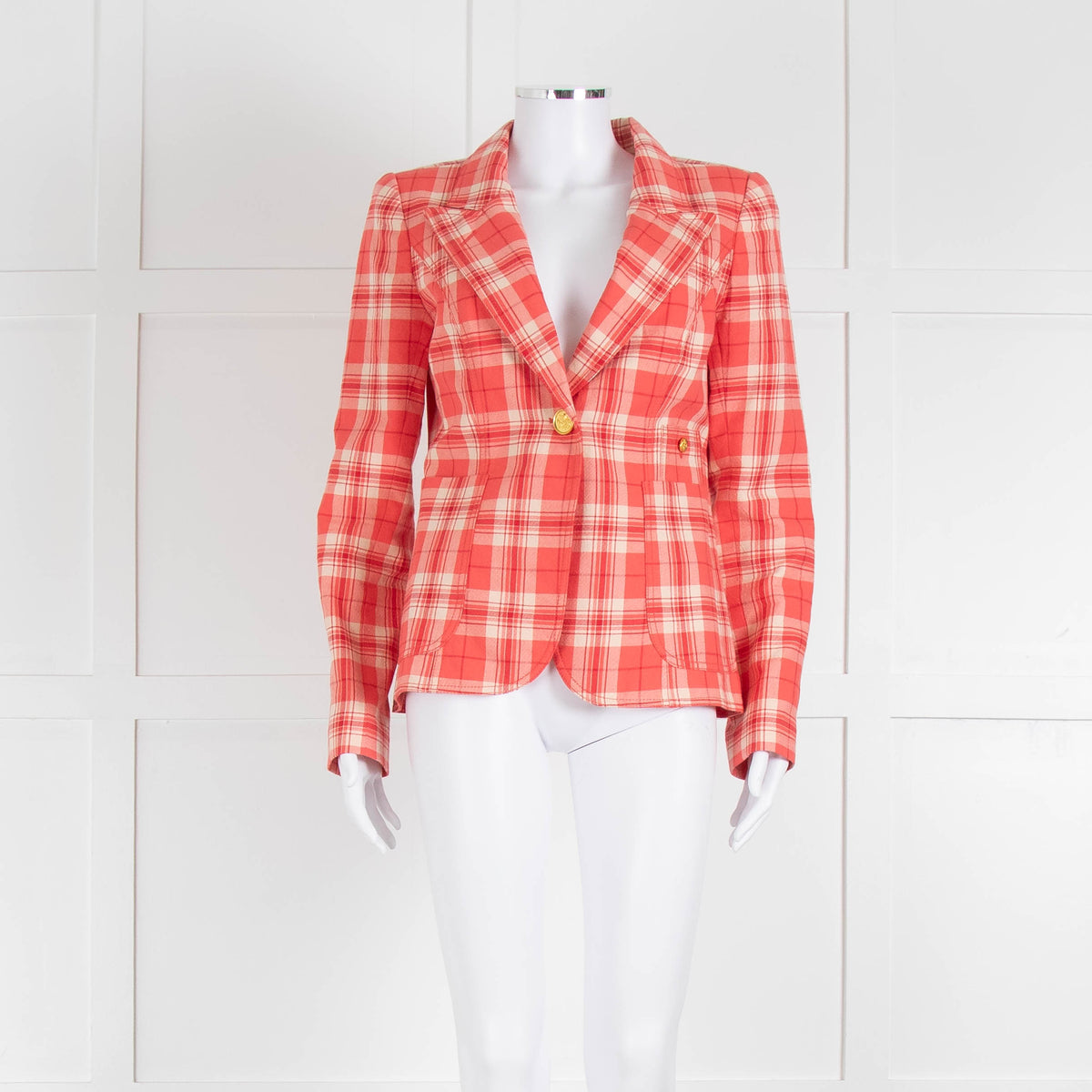 Smythe Orange Check Blazer With Gold Buttons