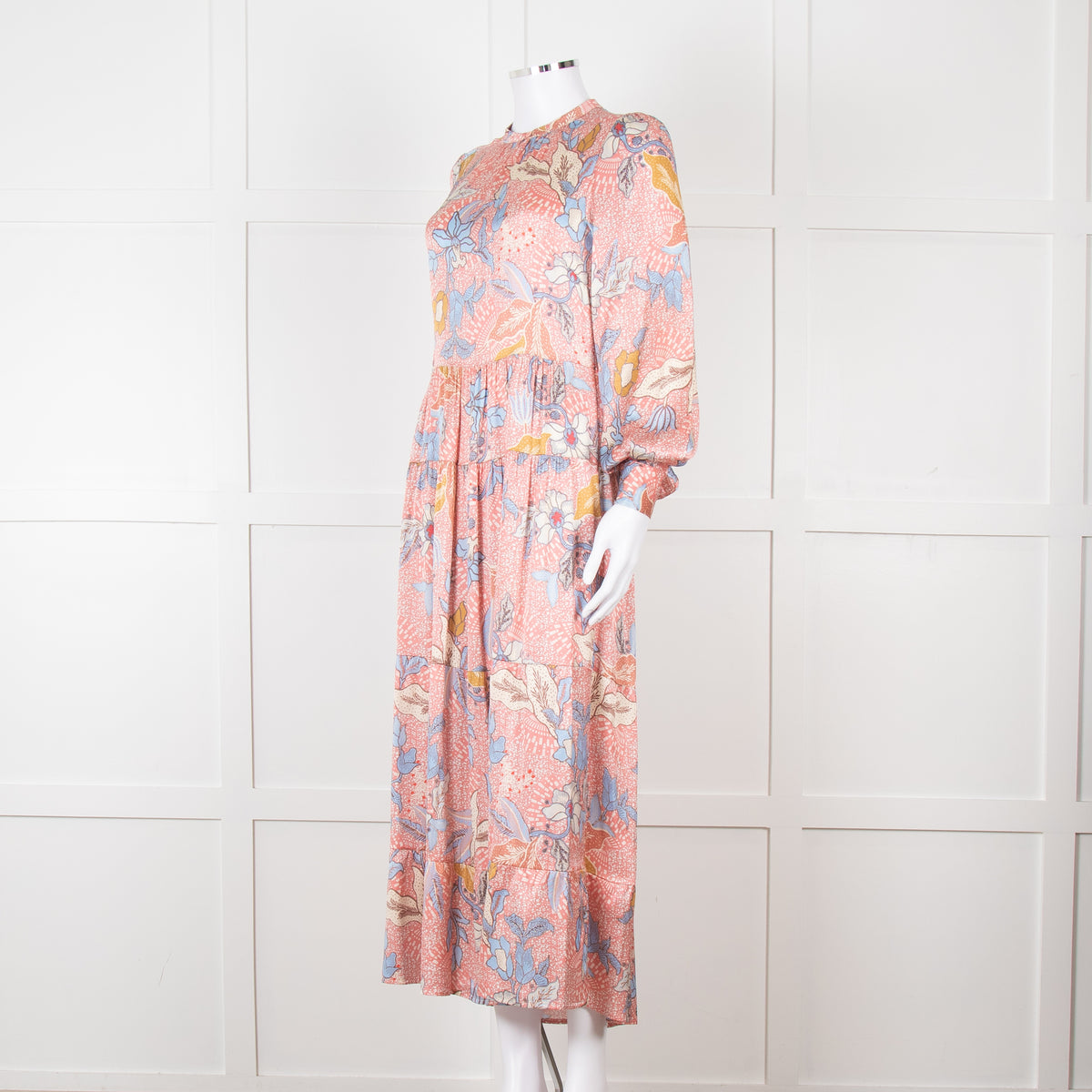 Dea Kudibal Blue and Pink Silk Tiered Maxi Dress