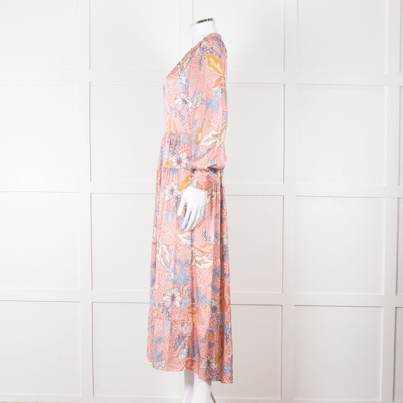 Dea Kudibal Blue and Pink Silk Tiered Maxi Dress