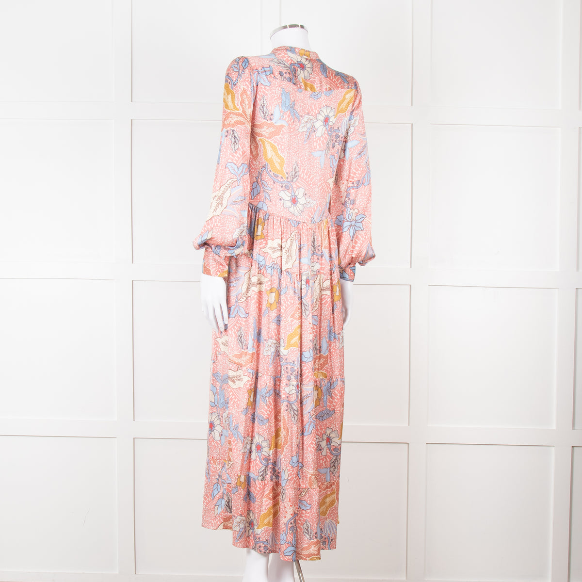 Dea Kudibal Blue and Pink Silk Tiered Maxi Dress