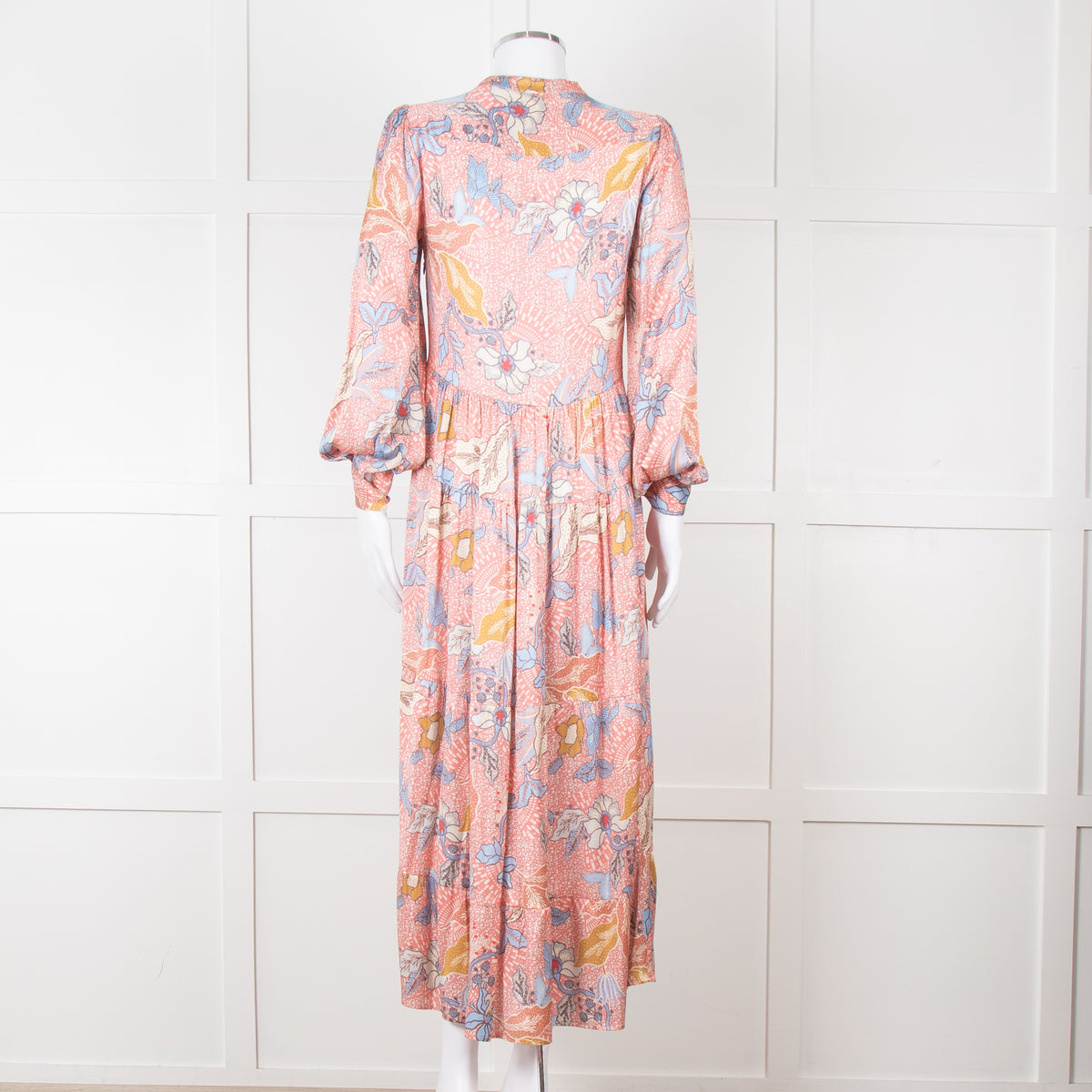 Dea Kudibal Blue and Pink Silk Tiered Maxi Dress