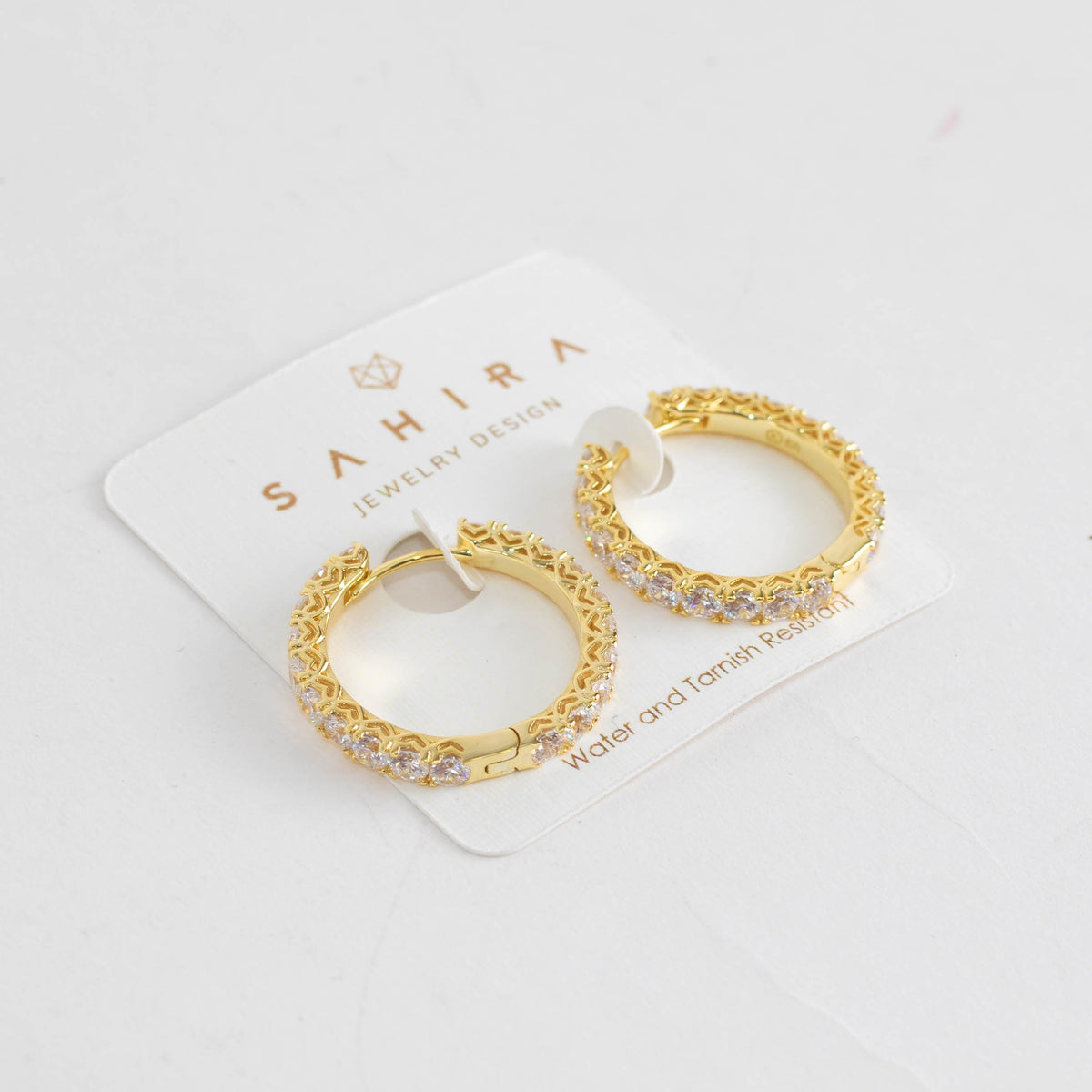 Sahira Gold Piper Cubic Zirconia 25mm Hoops