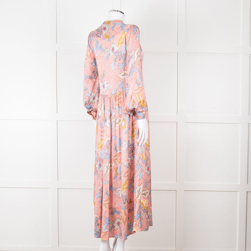 Dea Kudibal Blue and Pink Silk Tiered Maxi Dress