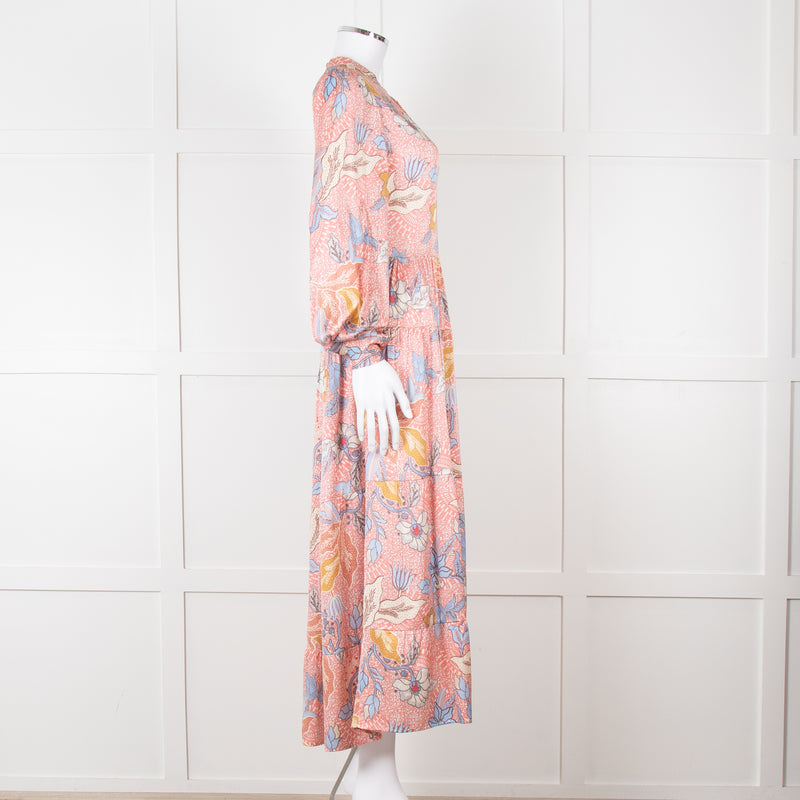 Dea Kudibal Blue and Pink Silk Tiered Maxi Dress