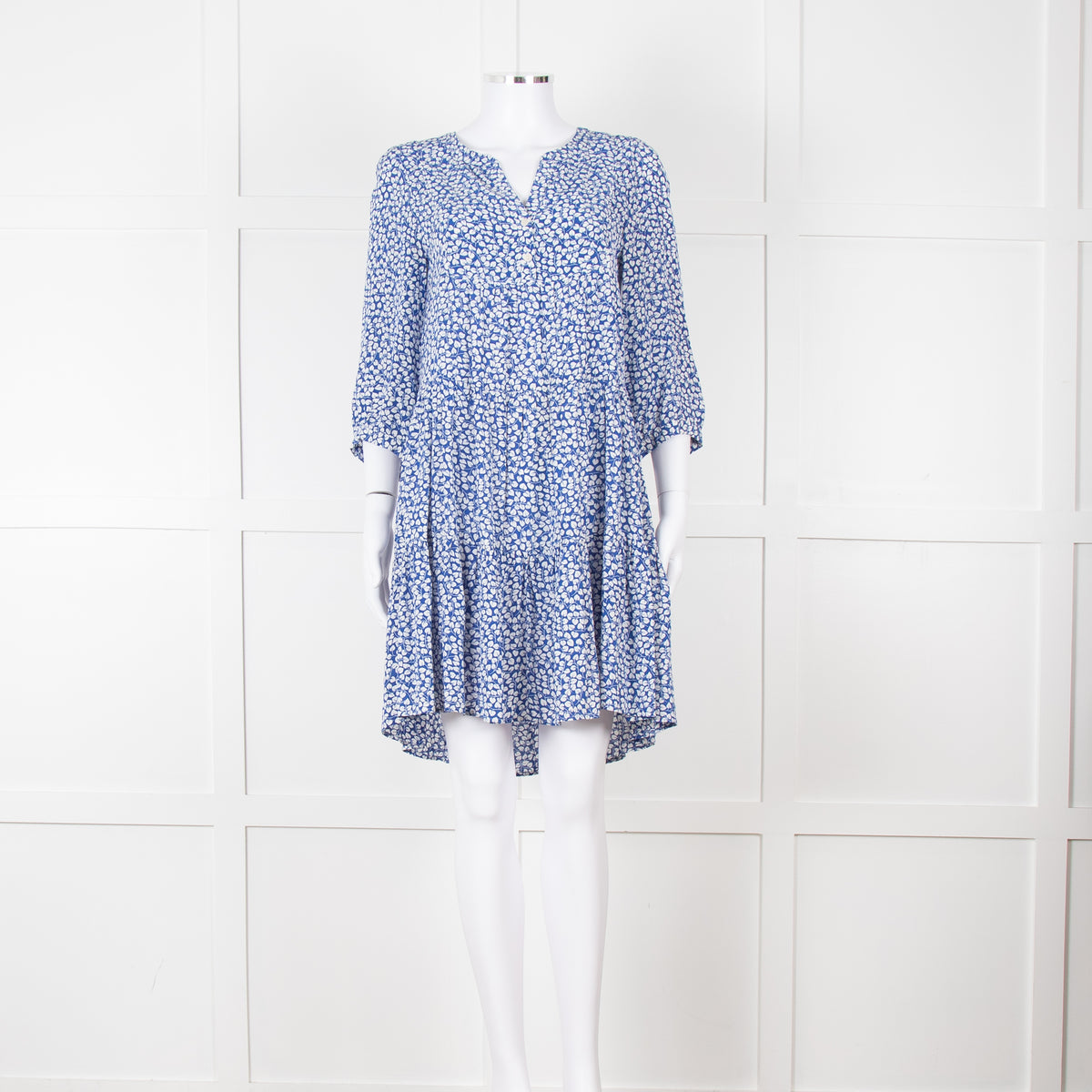 Gerard Darel Blue and White Leaf Print Mini Dress