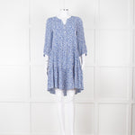 Gerard Darel Blue and White Leaf Print Mini Dress