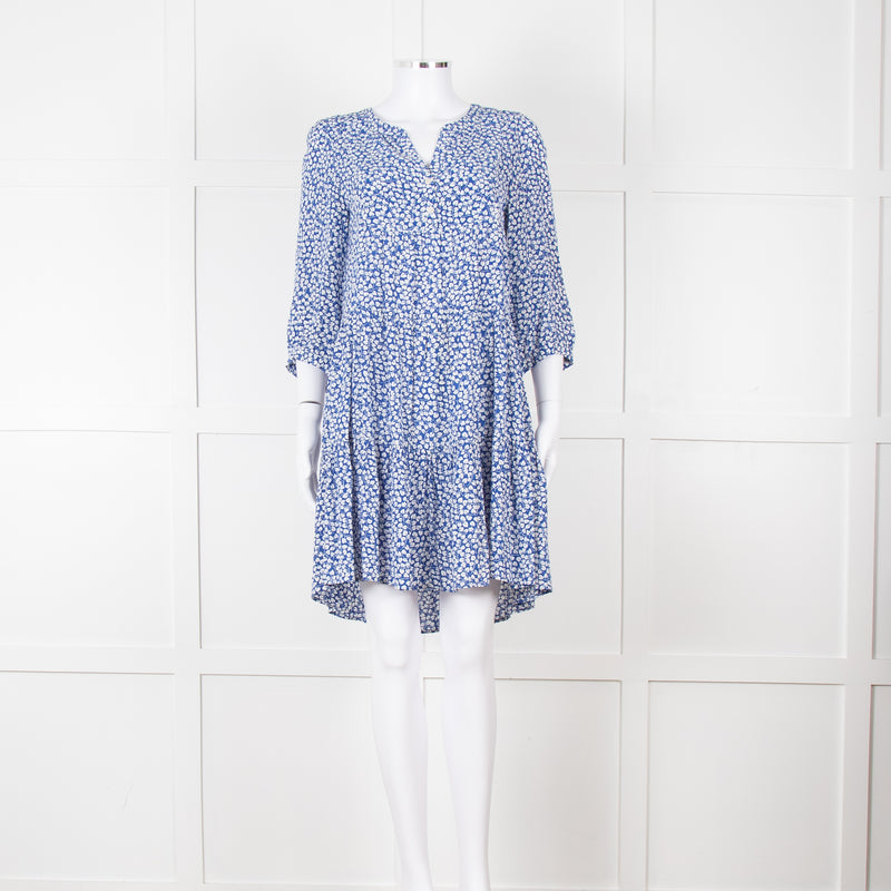 Gerard Darel Blue and White Leaf Print Mini Dress