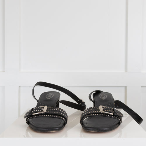 Tods Black Buckled Low Sandals