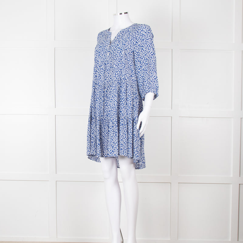 Gerard Darel Blue and White Leaf Print Mini Dress