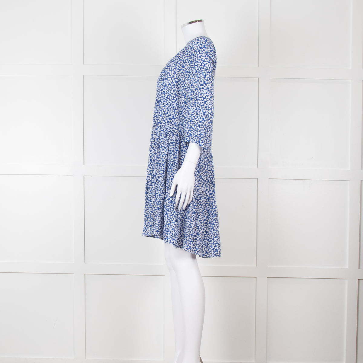 Gerard Darel Blue and White Leaf Print Mini Dress