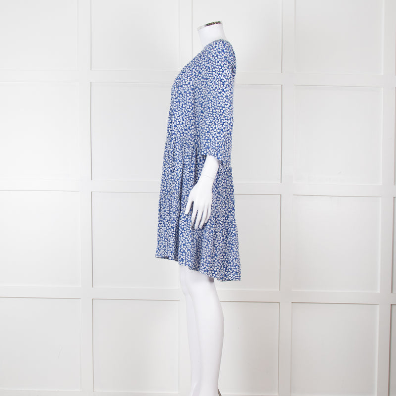 Gerard Darel Blue and White Leaf Print Mini Dress