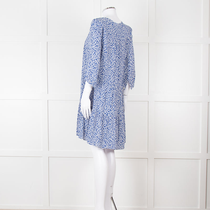 Gerard Darel Blue and White Leaf Print Mini Dress