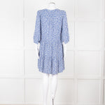 Gerard Darel Blue and White Leaf Print Mini Dress
