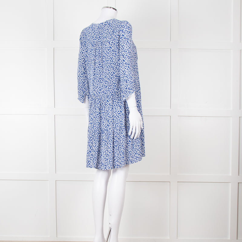 Gerard Darel Blue and White Leaf Print Mini Dress