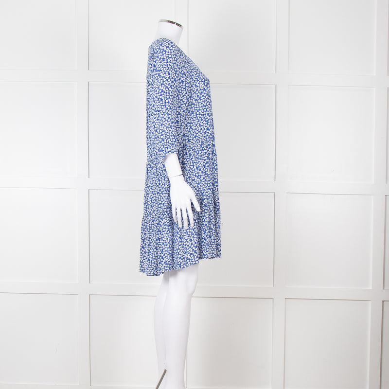 Gerard Darel Blue and White Leaf Print Mini Dress